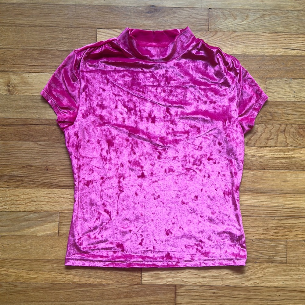 A New Day Pink Crush Velvet Short Sleeve Shirt